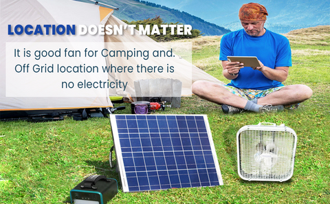 Amtrak Solar 20" Box Fan Kit – 100W Solar Panel + On/Off Switch – 12" Blade for Off-Grid Cooling in Sheds, RVs & Greenhouses