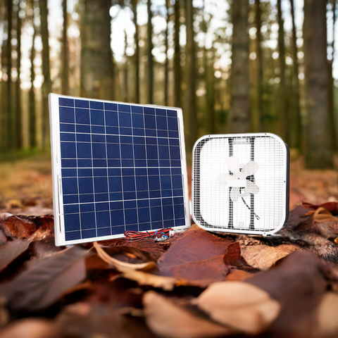 Amtrak Solar 20" Box Fan Kit – 100W Solar Panel + On/Off Switch – 12" Blade for Off-Grid Cooling in Sheds, RVs & Greenhouses