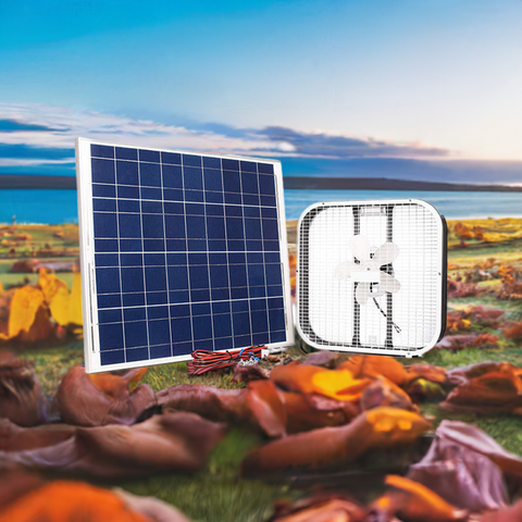 Amtrak Solar 20" Box Fan Kit – 100W Solar Panel + On/Off Switch – 12" Blade for Off-Grid Cooling in Sheds, RVs & Greenhouses